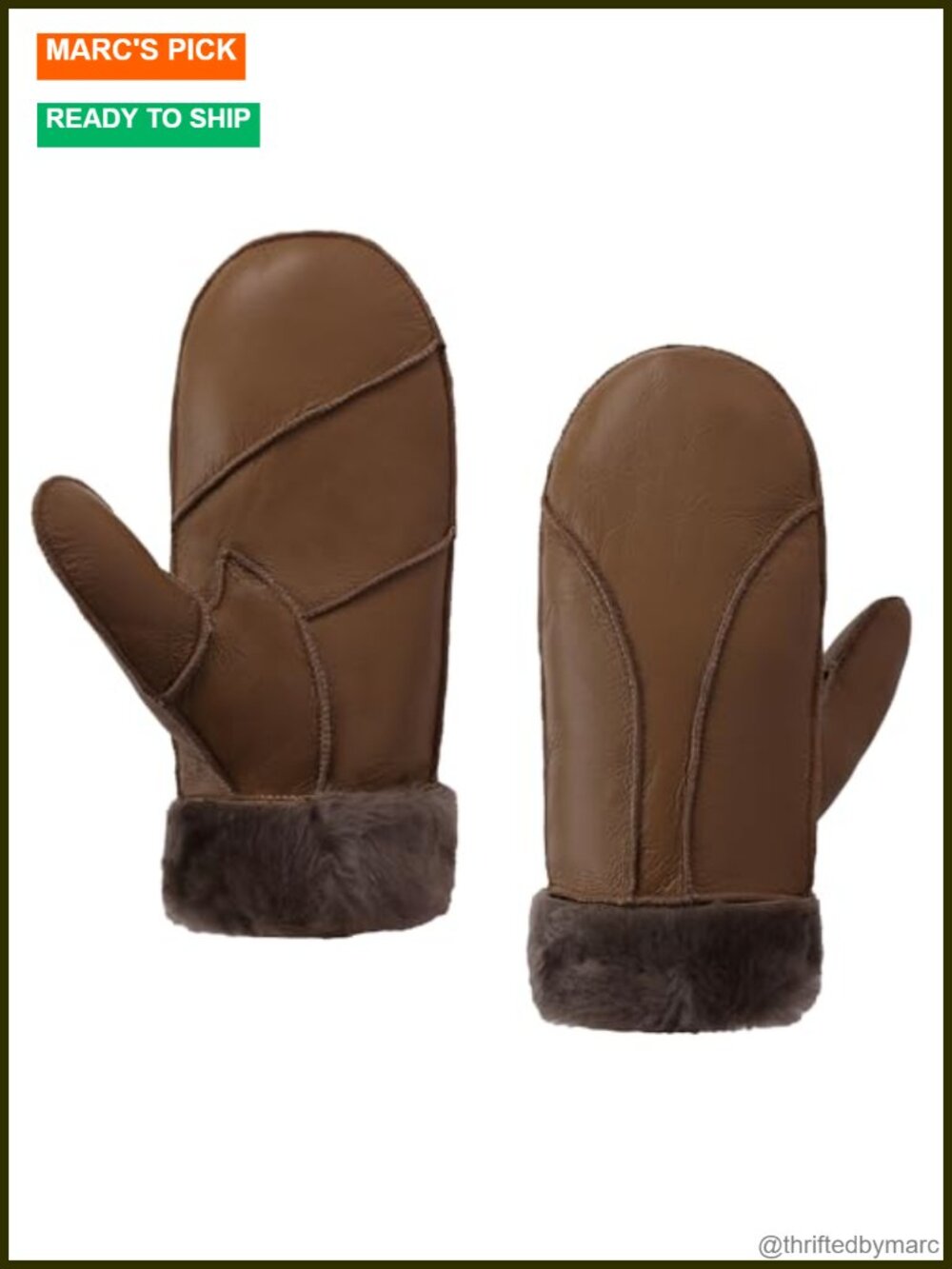 Genuine Shearling Sheepskin Men's Winter Mittens Fur Lined Gloves